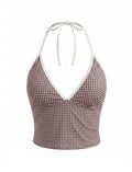 Lapaz Tankini Top - Brown Gingham